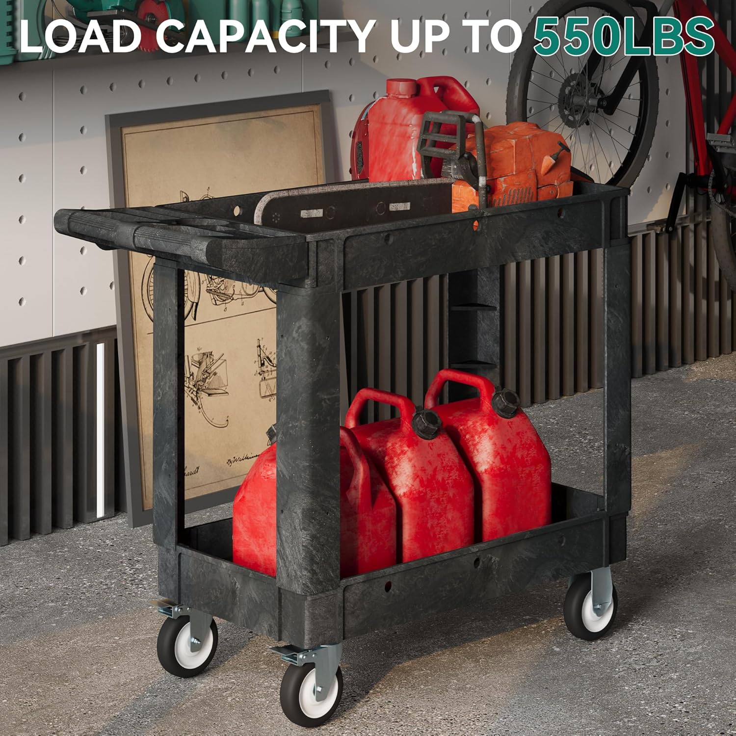 YITAHOME Utility Cart on Wheels, Plastic Tool Cart 550 lbs Capacity Service Cart, 40 x 17 Inch 2