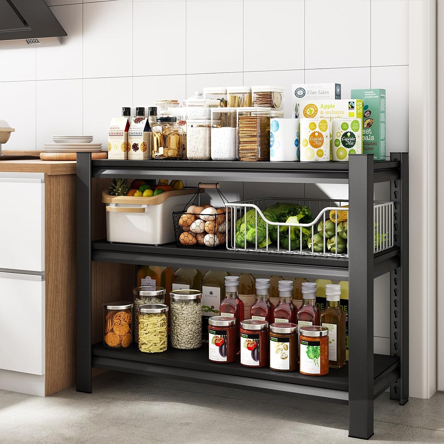 40" W Garage Shelving Heavy Duty，1500LBS Loads Adjustable Garage Storage Shelves,3-Tier Metal