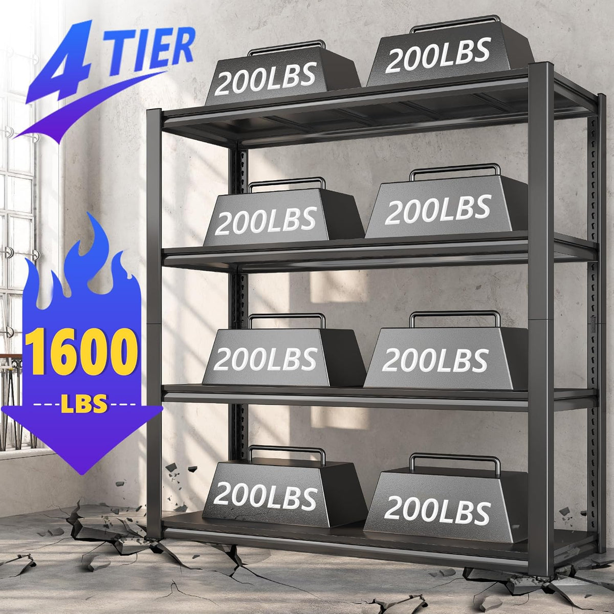 Raybee 40" W Garage Shelving Heavy Duty Storage Shelves 56.9" H Metal Shelving Heavy Duty Load