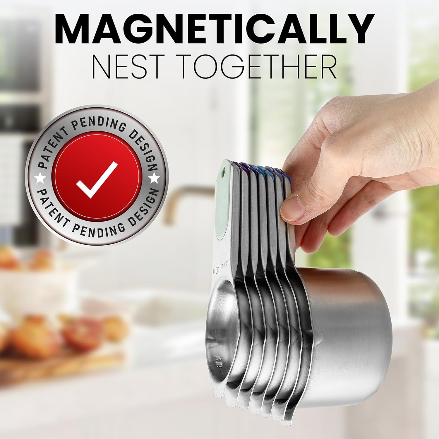 Spring Chef Magnetic Stainless Steel Measuring Cups, Patented, Kitchen Tools with Easy to Read