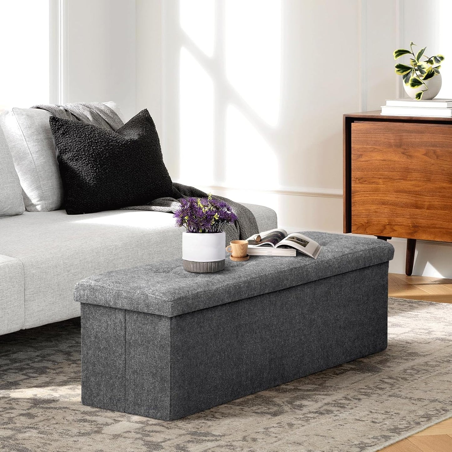 Athena Collection 43" Storage Ottoman Bench Folding Bench with 130L Hidden Storage, Large End of