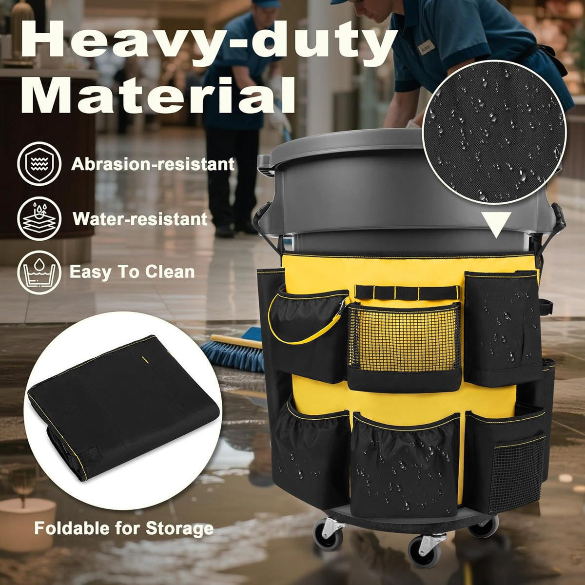 32-55 Gallon Trash Can Caddy Bag, Garbage Bin Apron Caddy with Multiple Pockets for Cleaning