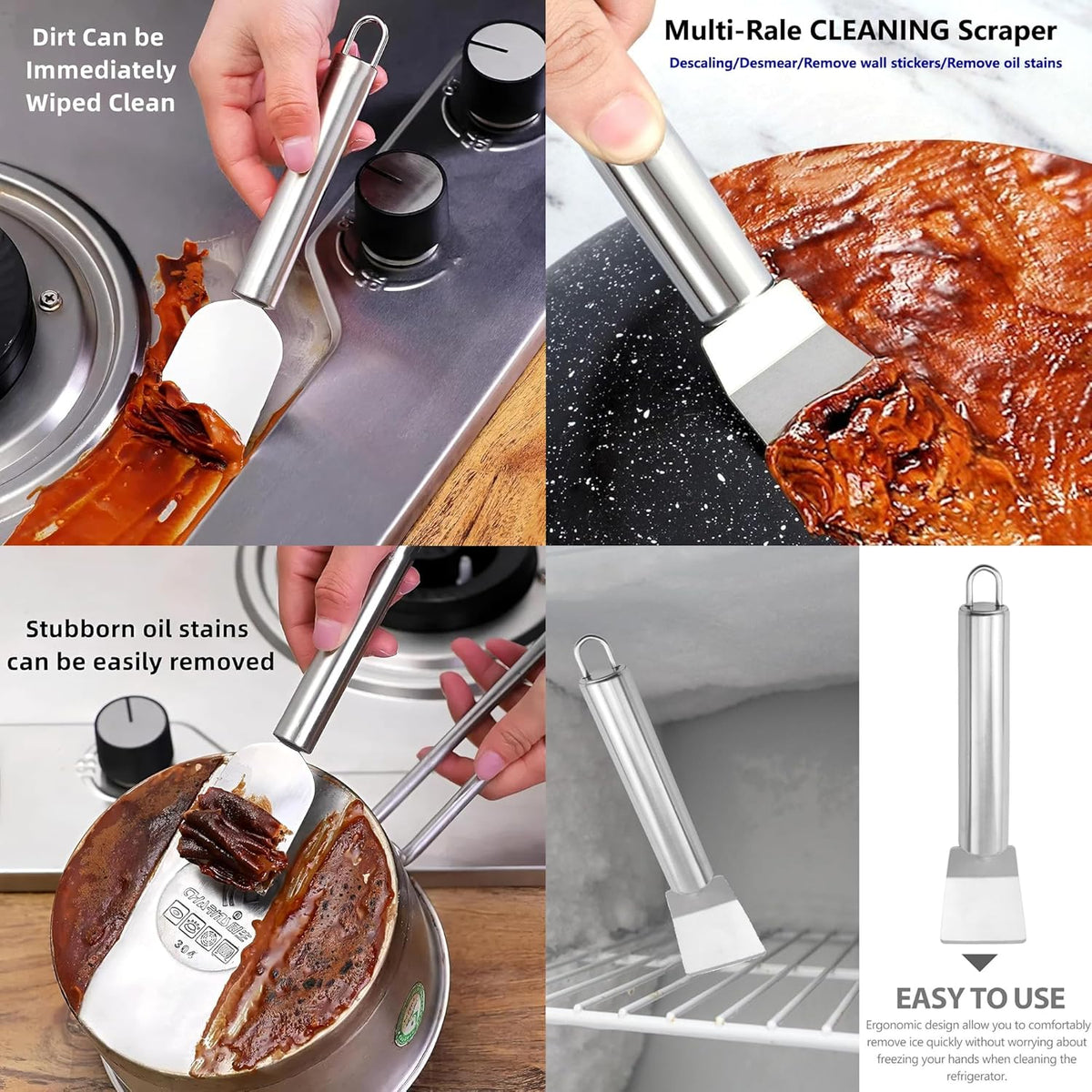 2 PCS Stainless Steel Scrapers – Multifunctional Scraper Cleaning Tool for Cookware, Stovetop