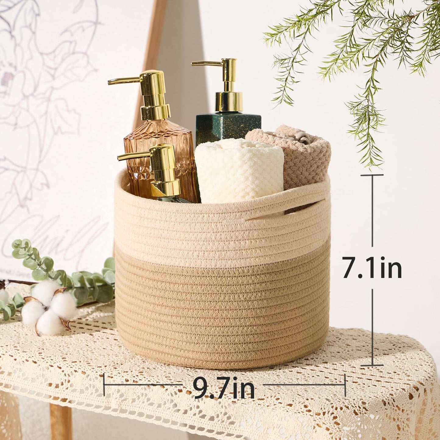 Small Basket for Organizing | Cube Shelf Closet Storage Baskets | 9.7×9.7×7.1” | Woven Rope Gift