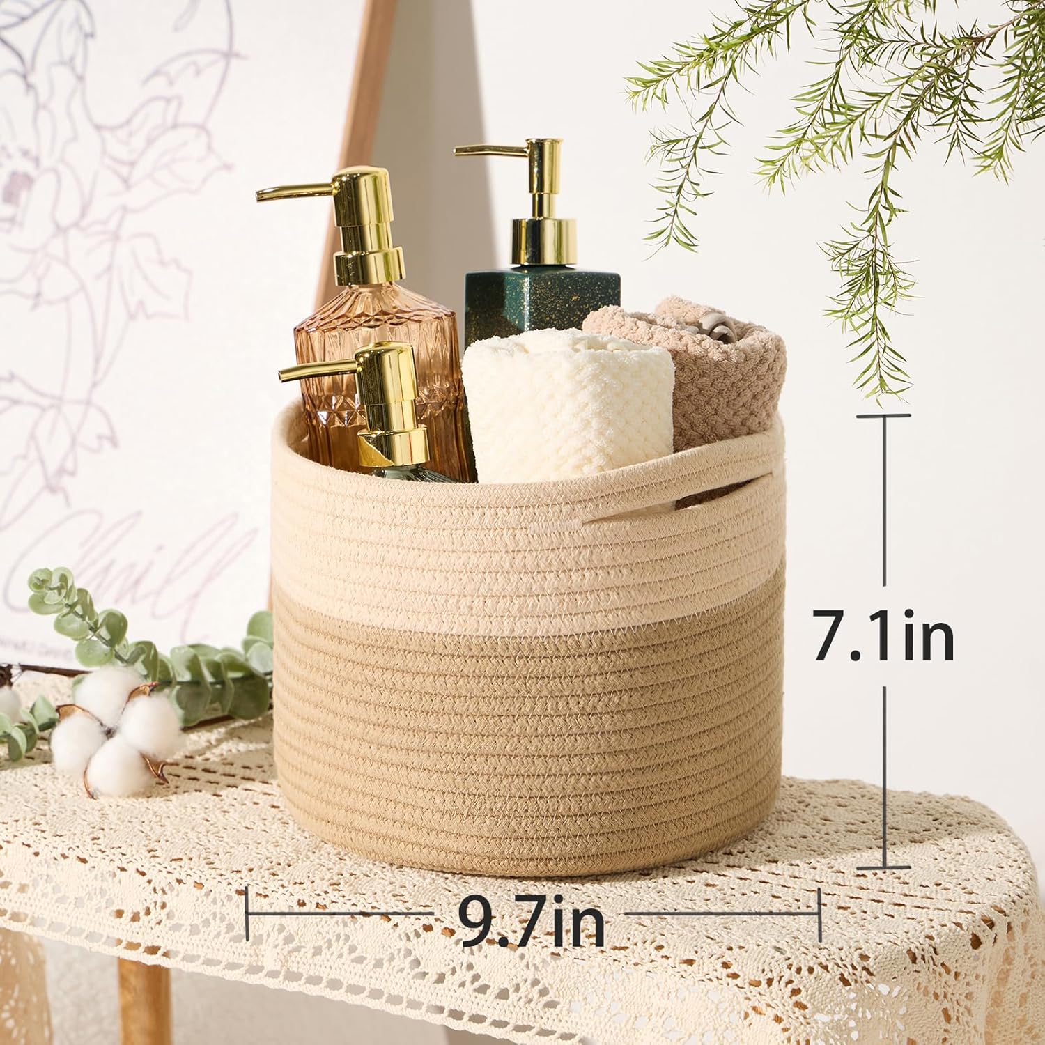 Small Basket for Organizing | Cube Shelf Closet Storage Baskets | 9.7×9.7×7.1” | Woven Rope Gift