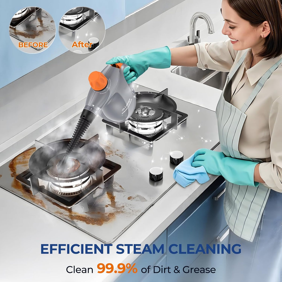 LABIGO Steam Cleaner, Pressurized Handheld 13pcs Multi-Purpose Natural Deep Cleaning Steamer