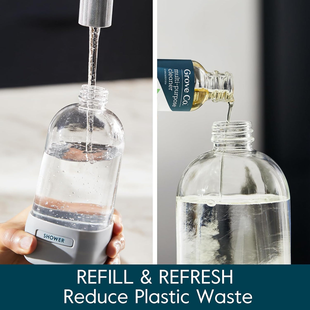 Grove Co. Glass Spray Bottles for Cleaning Solutions, 2-Pack Bundle, Unique Silicon Sleeve Slide &
