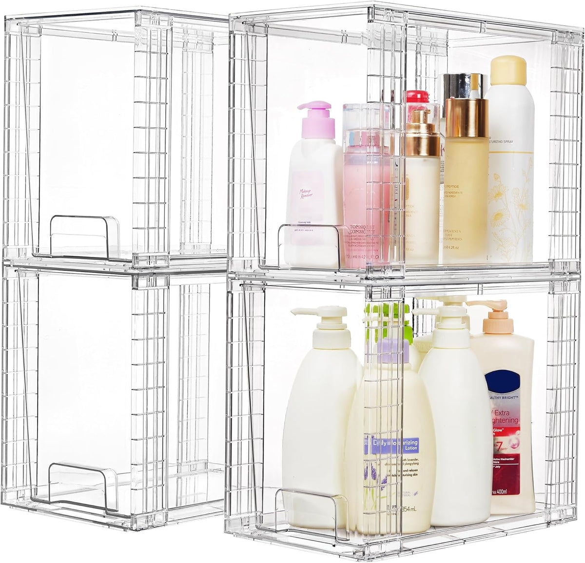Vtopmart 4 Pack Clear Stackable Storage Drawers,9.7" High Plastic Organizers Bins for Skincare