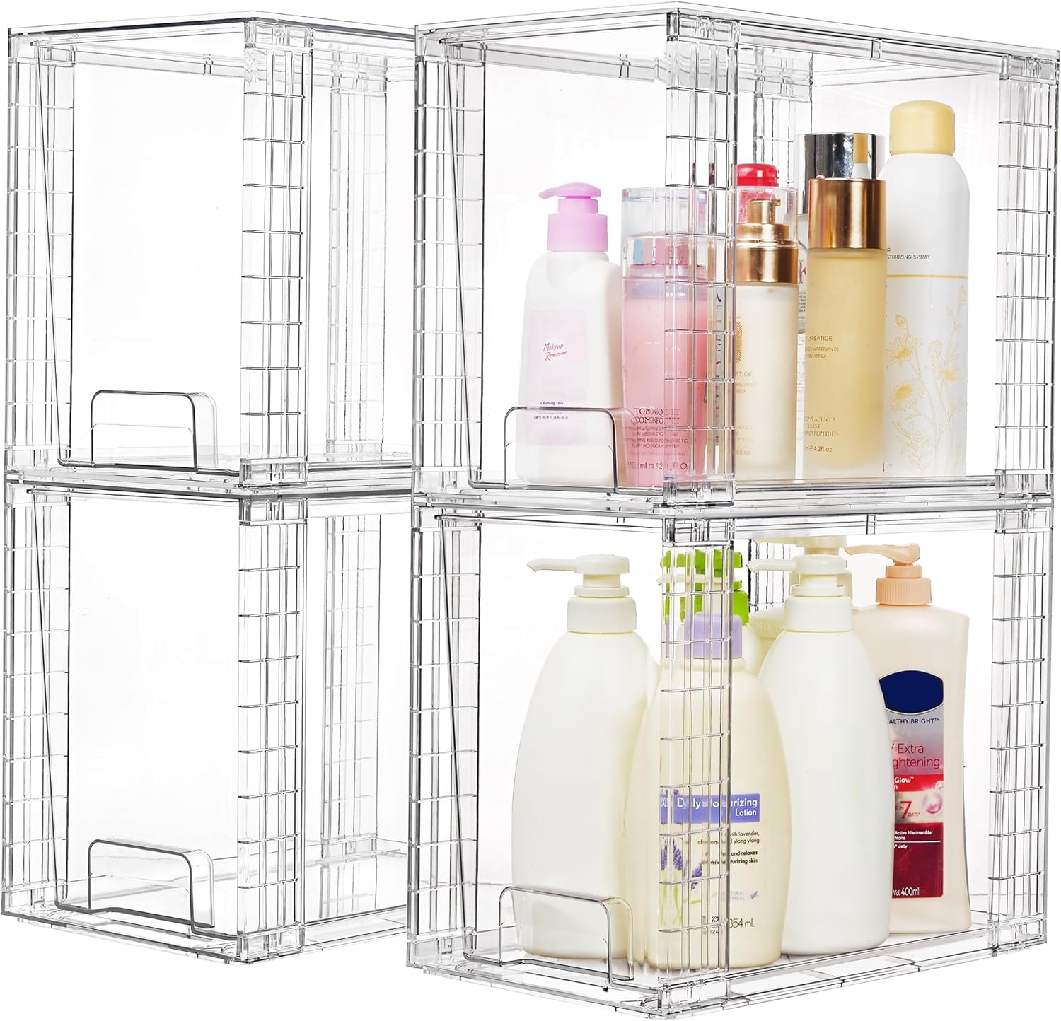 Vtopmart 4 Pack Clear Stackable Storage Drawers,9.7" High Plastic Organizers Bins for Skincare