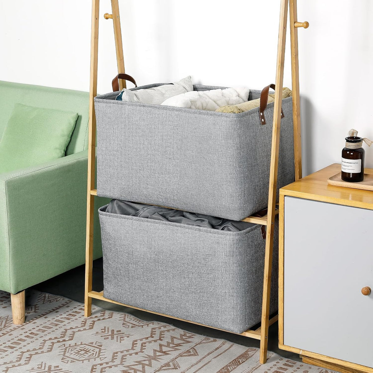 DULLEMELO Large Grey Storage Baskets 70L Oversized Dog Toy Bin Basket, Collapsible 22" X 15" X 13"