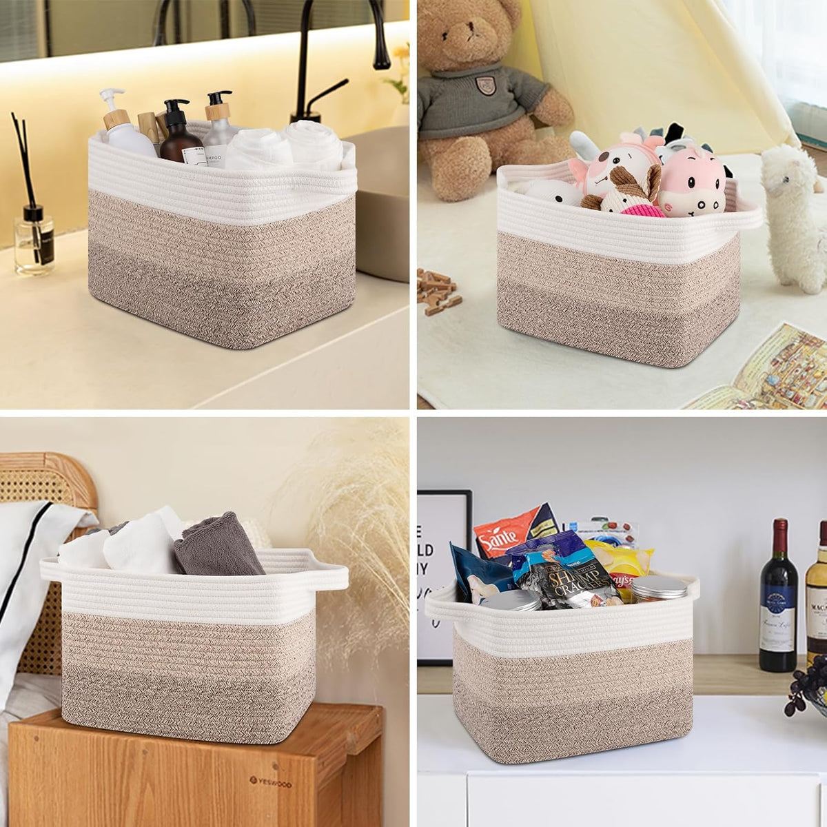 Storage Baskets for Organizing, Woven Baskets for Shelves, Rectangle Decorative Organizer for
