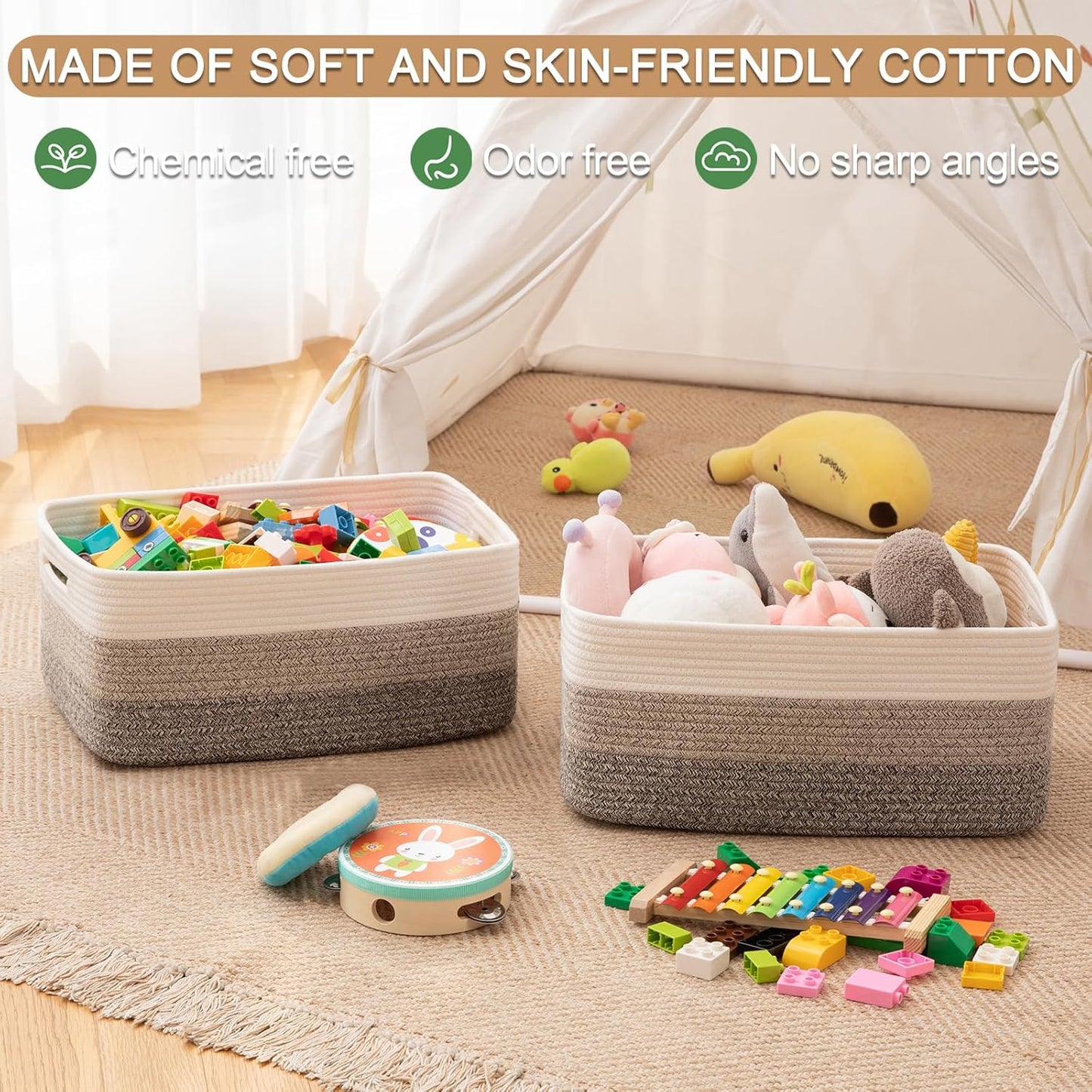 Large Storage Basket for Organizing, Woven Rope Basket for Shelves, Closet Organizer Bins for