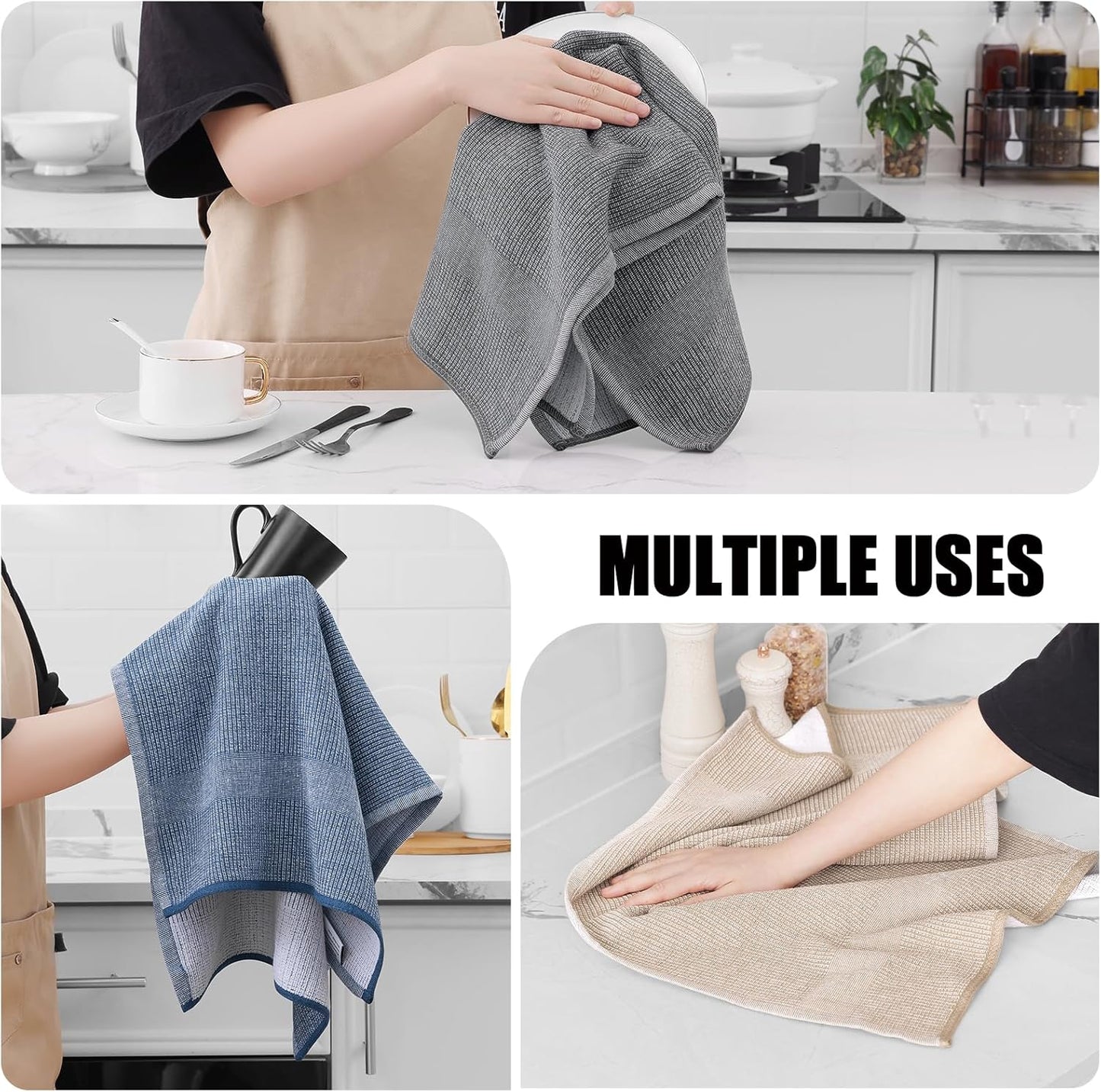 Homaxy Premium Kitchen Towels(18”x 28”, 6 Pack), Large Cotton Kitchen Hand Towels, Flat and Terry