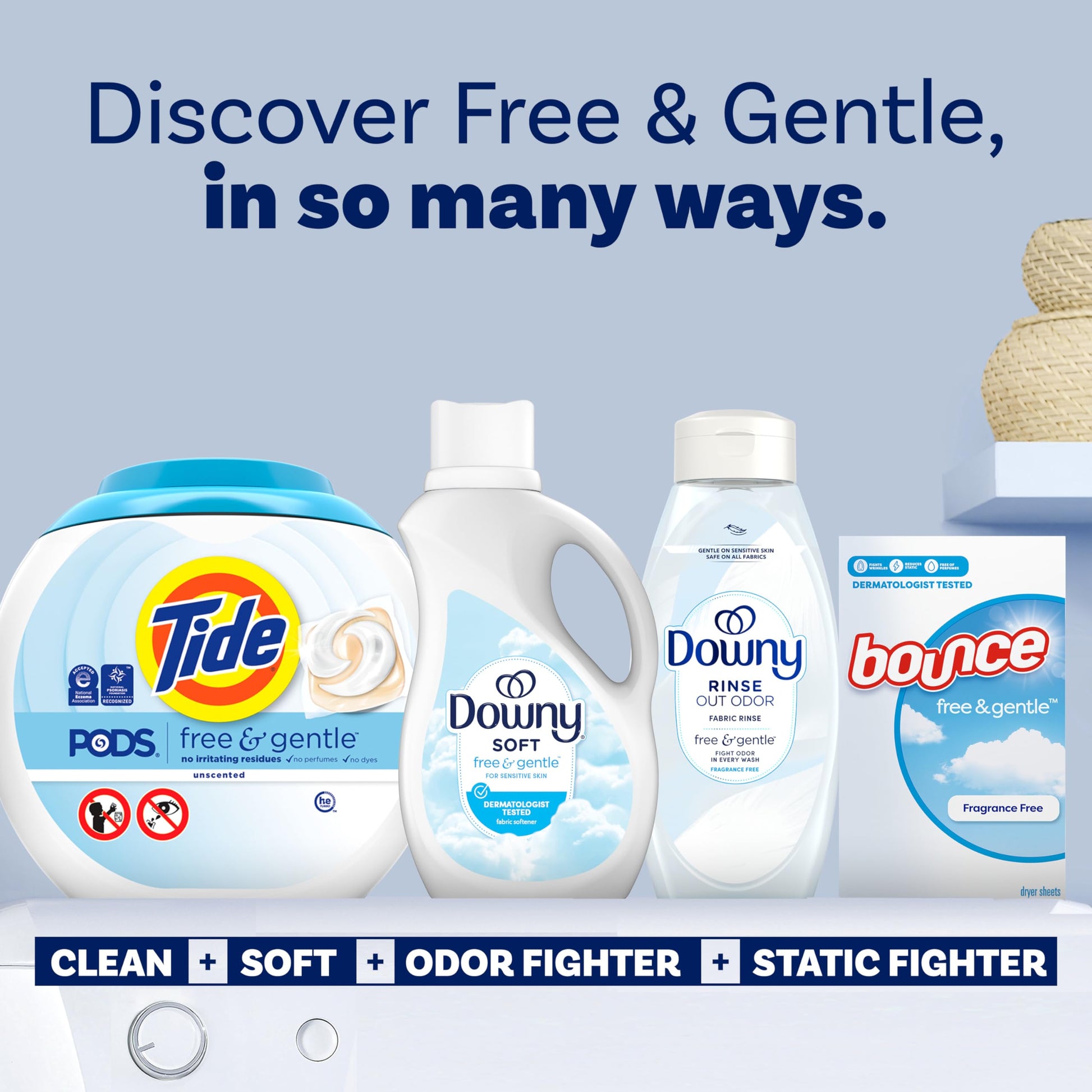 Downy Free & Gentle Liquid Fabric Softener, 111 fl oz, 150 Loads, Hypoallergenic, Sensitive Skin