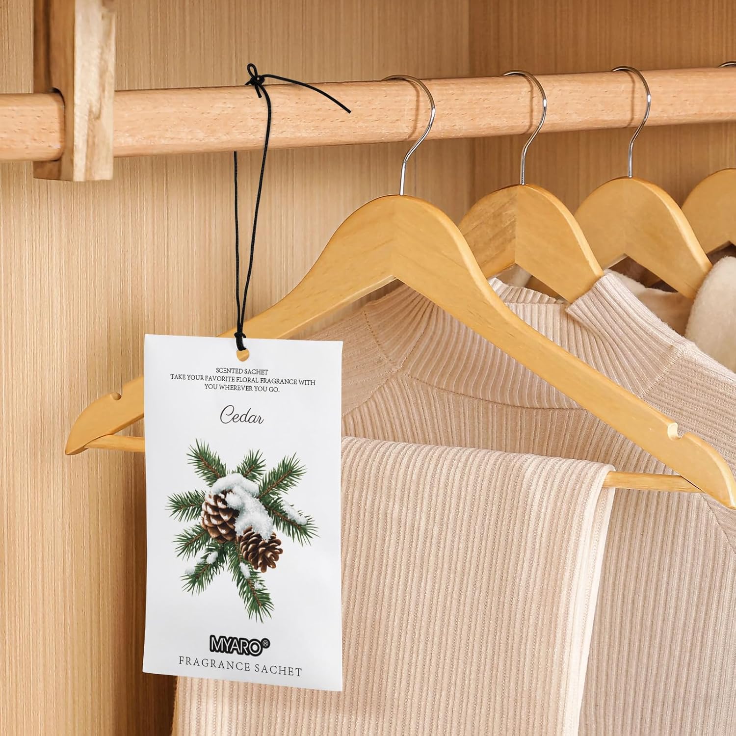 MYARO 12 Packs Cedarwood Scented Sachets for Drawer and Closet, Long-Lasting Closet Sachet Bags