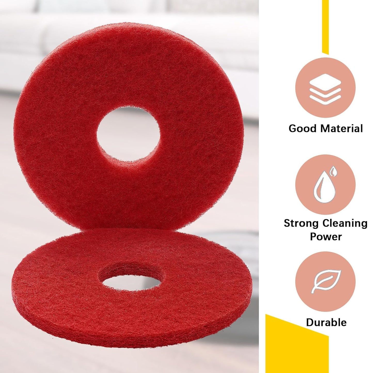 2 Pcs 12" Red Scrubbing Pads Commercial Cleaning Orbiter Pads-Maintenance Non Woven for Floor