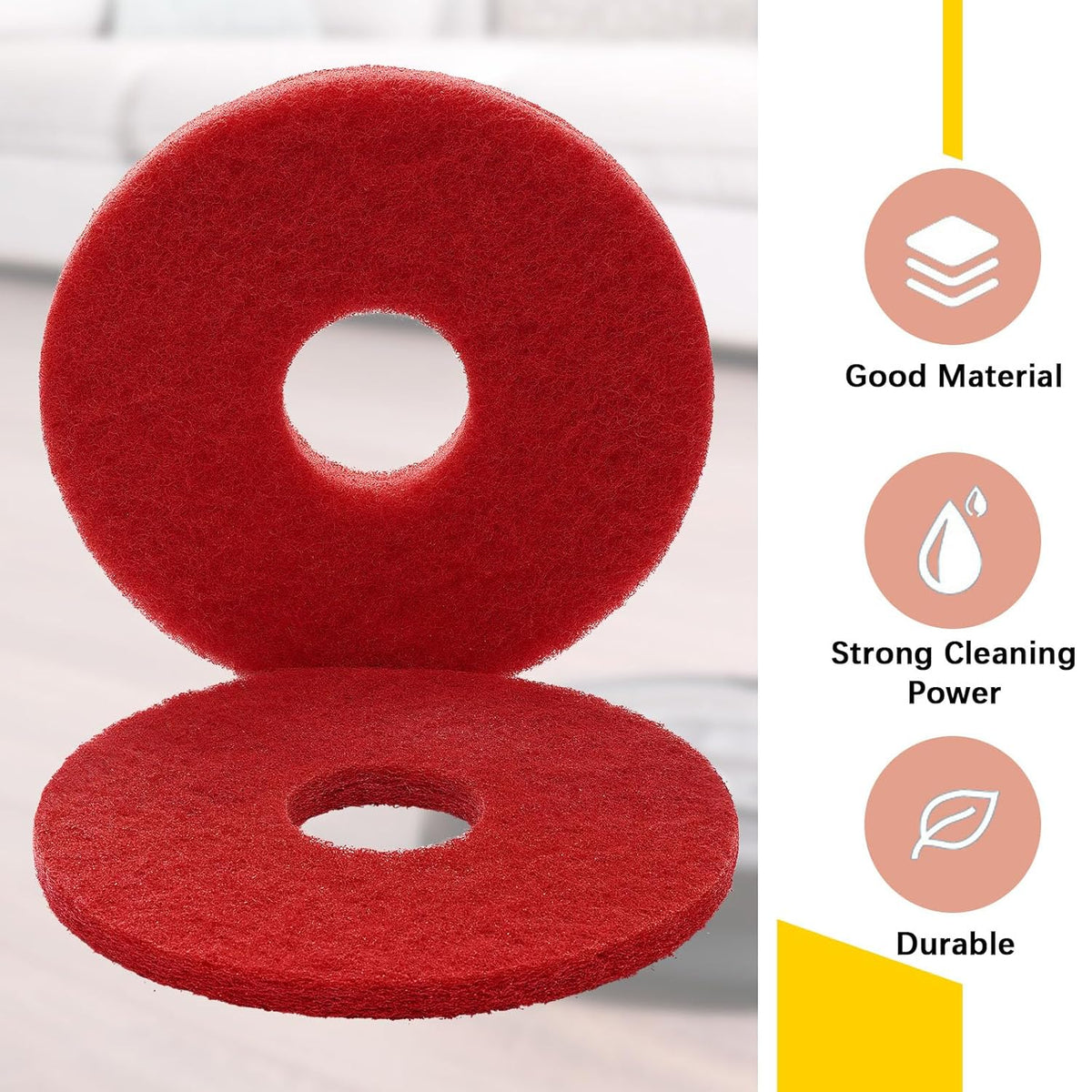 2 Pcs 12" Red Scrubbing Pads Commercial Cleaning Orbiter Pads-Maintenance Non Woven for Floor