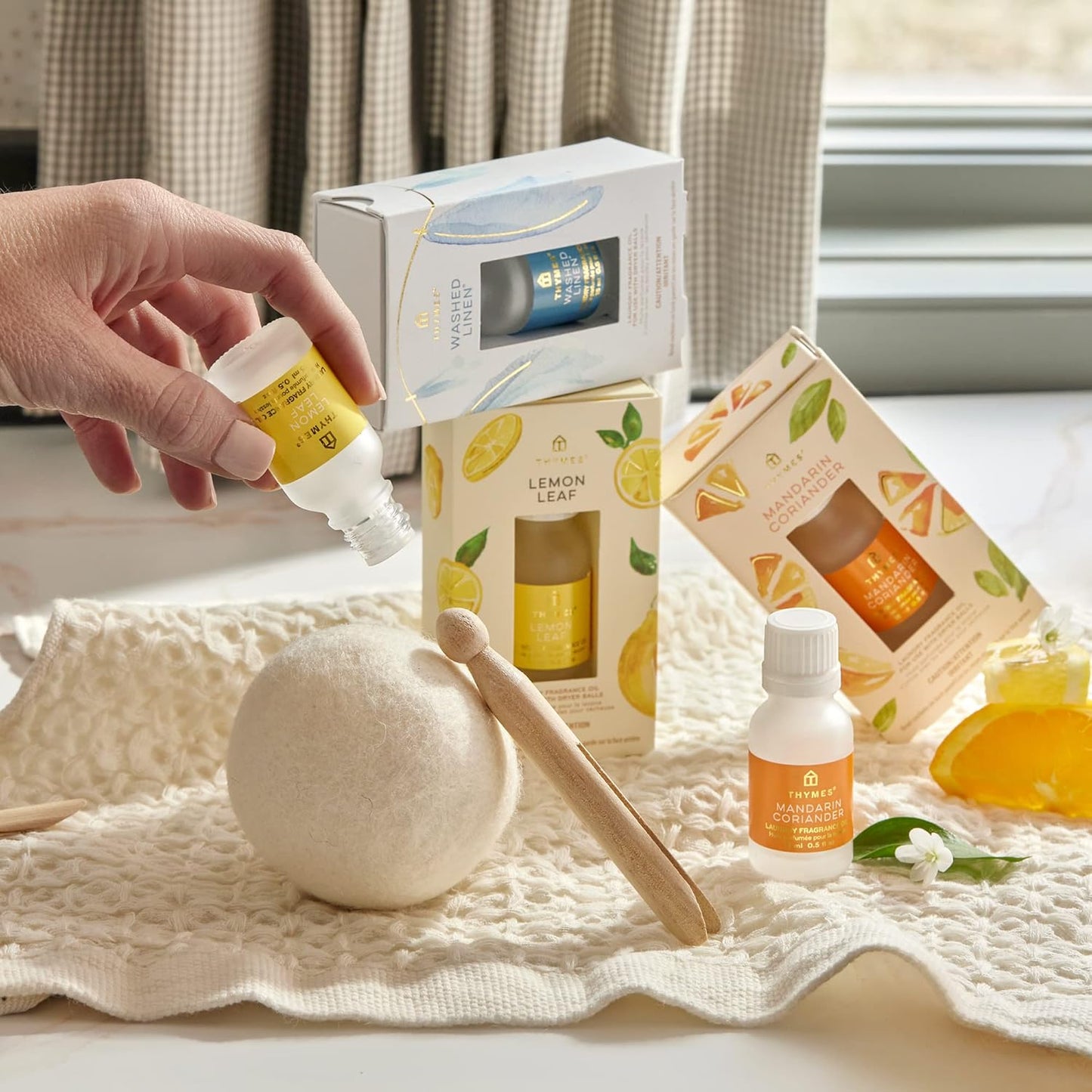 Thymes Wool Dryer Balls Set – Includes 3 Wool Laundry Balls + 1 Scented Laundry Fragrance Oil for