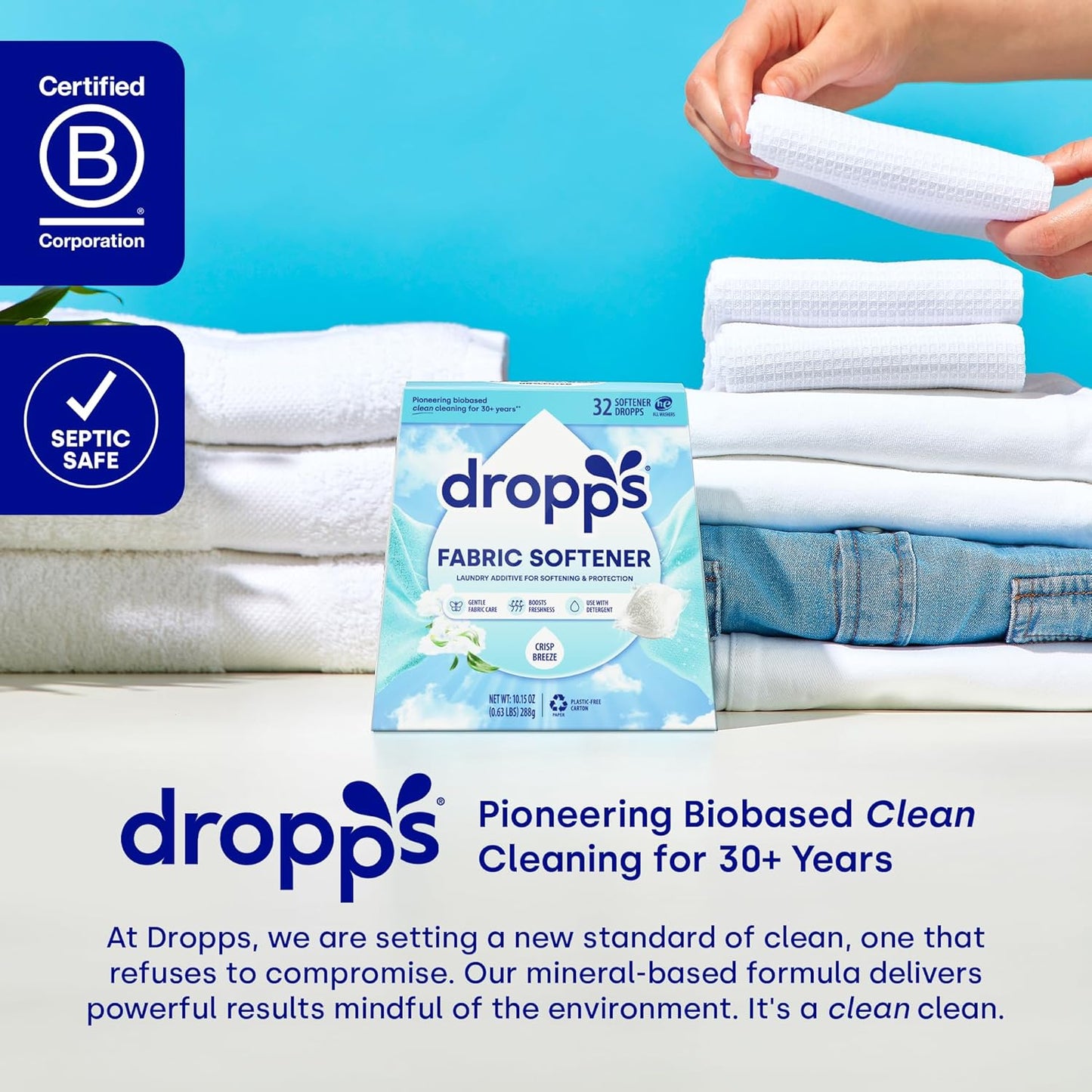 Dropps Laundry Fabric Softener Pods, Lavender Meadow (32 Pods) - Laundry Additive for Softening &