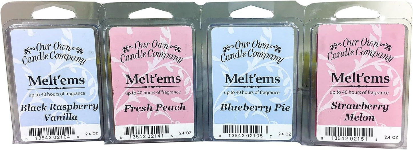 Our Own Candle Company Premium Wax Melt, Black Raspberry Vanilla, Blueberry Pie, Fresh Peach, and