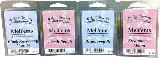 Our Own Candle Company Premium Wax Melt, Black Raspberry Vanilla, Blueberry Pie, Fresh Peach, and