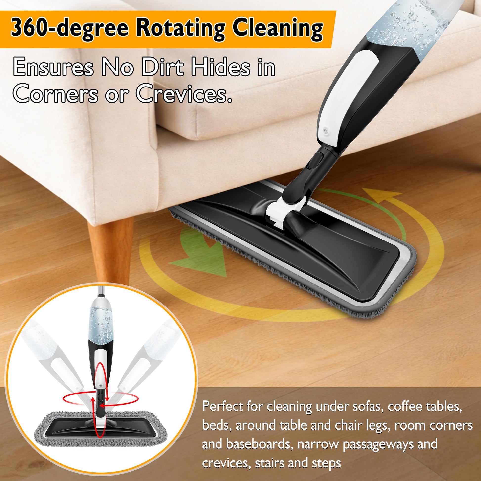 Spray Mop for Floor Cleaning: Microfiber Wet Dry Mops with 3 Washable Pads