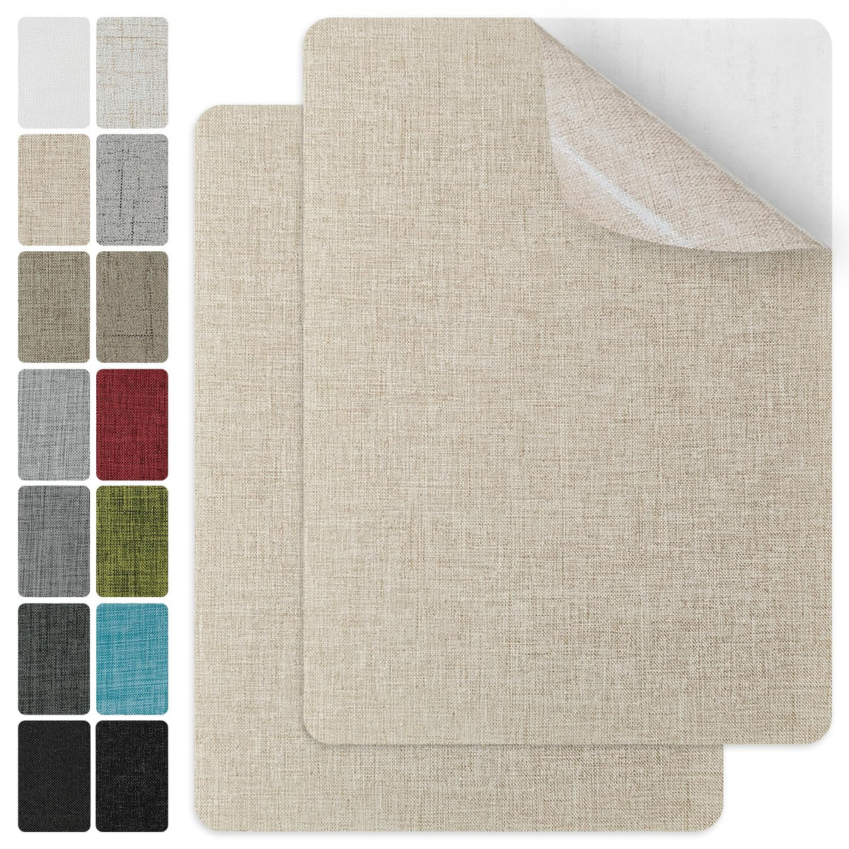 J.CARP 2Pcs Linen Repair Patches, Large Self-Adhesive Fabric Patch for Sofas, Couch, Furniture, Car