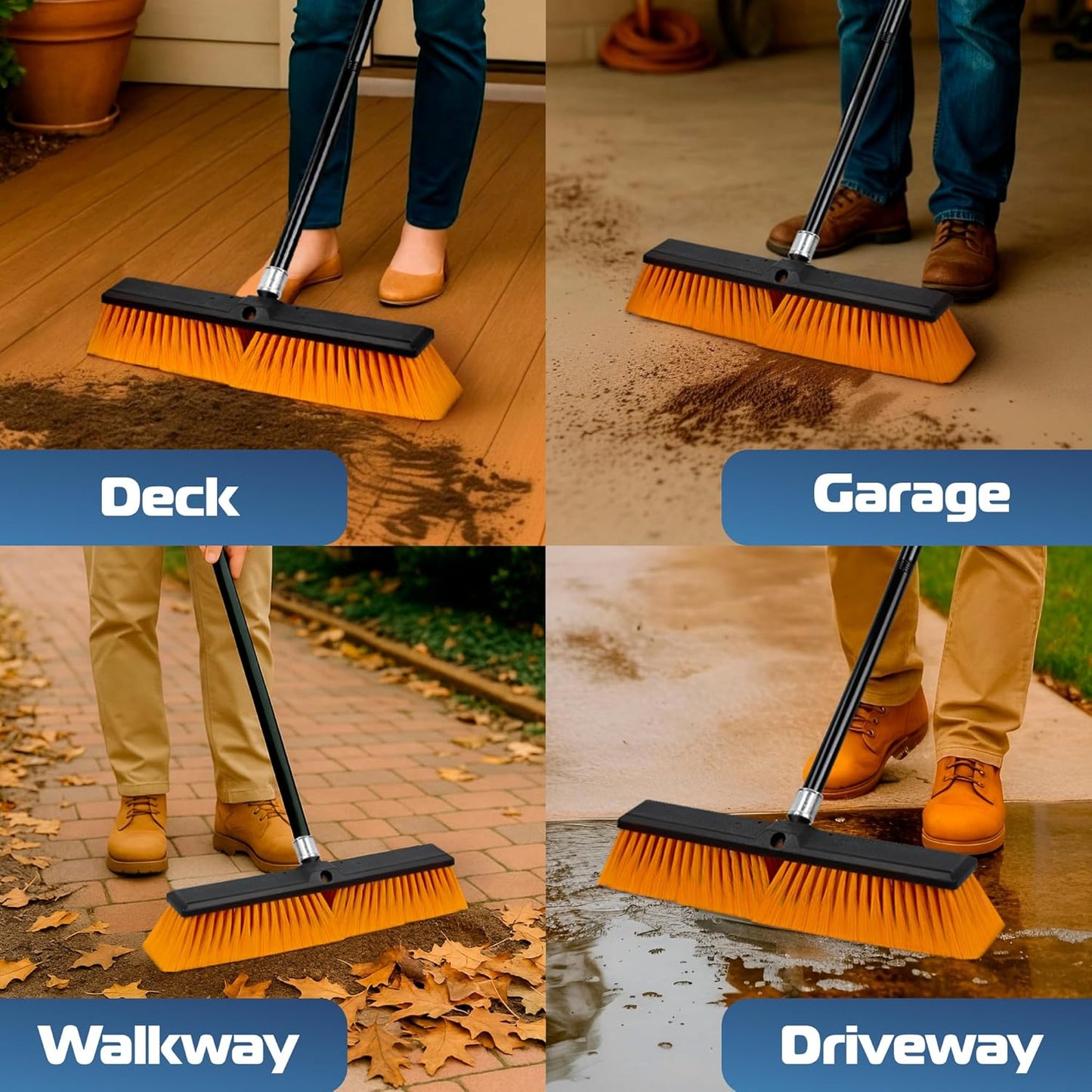 DSV Standard 18’’ Push Broom Outdoor Heavy Duty with 59.4’’ Long Handle, Industrial Broom with