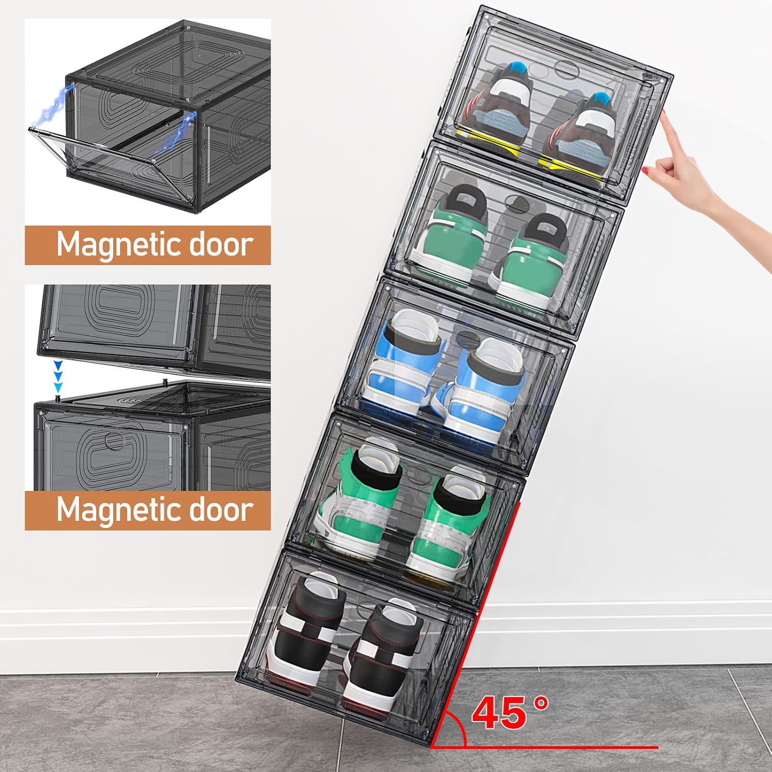 10 Pack Thicken Shoe Organizer Stackable,Upgraded Sturdy Shoe Storage Box with Magnetic Door,Shoe