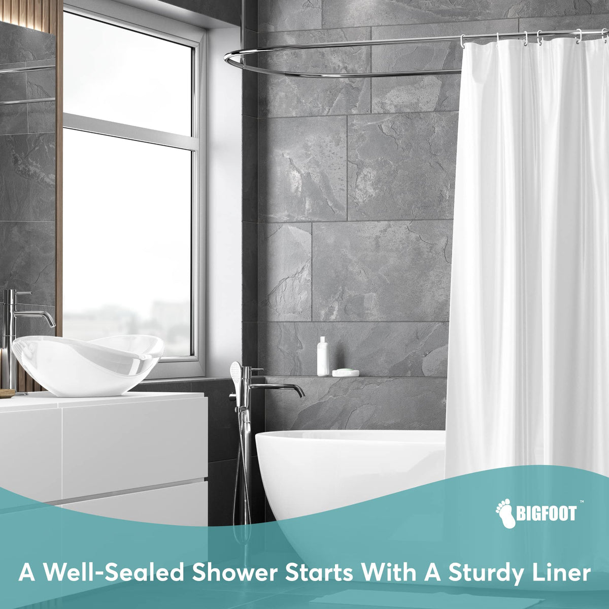 BigFoot Shower Curtain Liner – 72 x 72 PEVA Light Weight Shower Curtain with 12 Rustproof Metal
