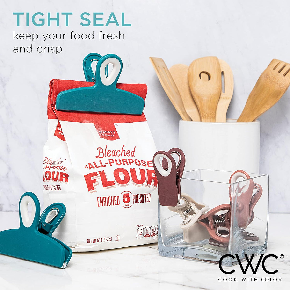 COOK WITH COLOR Bag Clips - Heavy Duty Chip Clip and Refrigerator Magnet Clips for Food Storage