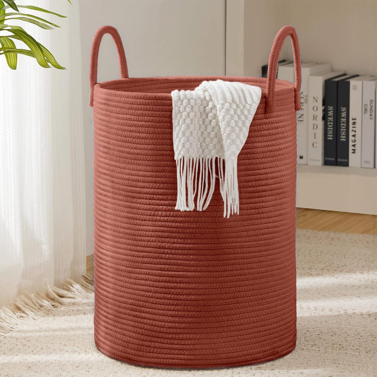 YOUDENOVA Laundry Hamper Basket, Woven 58L Tall Laundry Basket for Blanket Organizer- Clothes