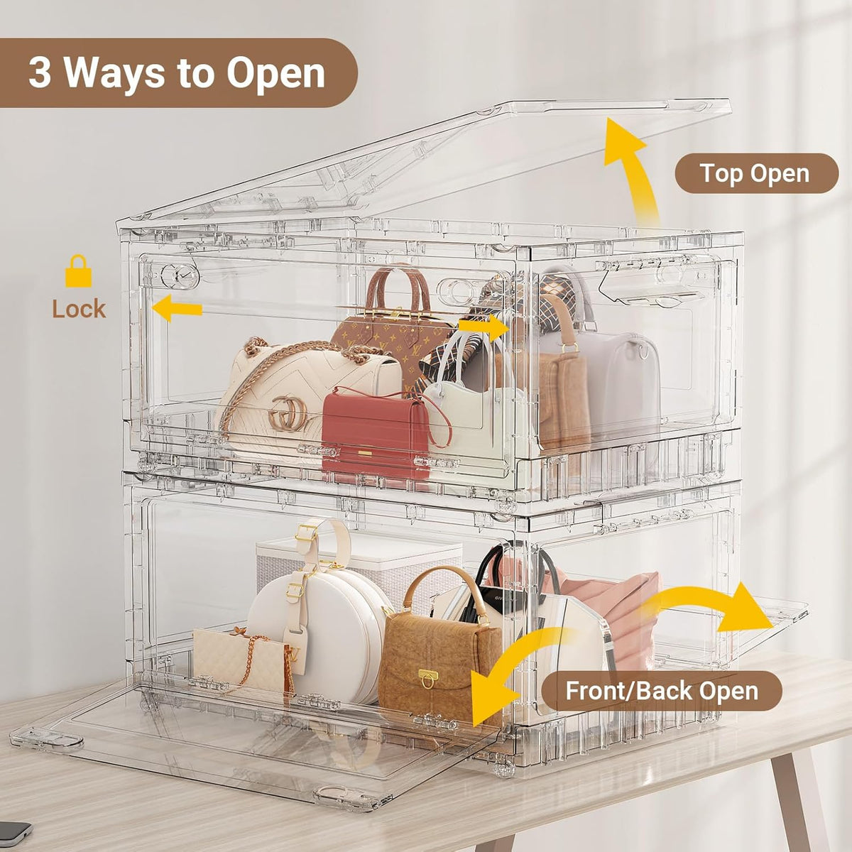 BROVIEW Clear Stackable Storage Bins Drawers, Open Front Large Plastic Storage Bins with Lids