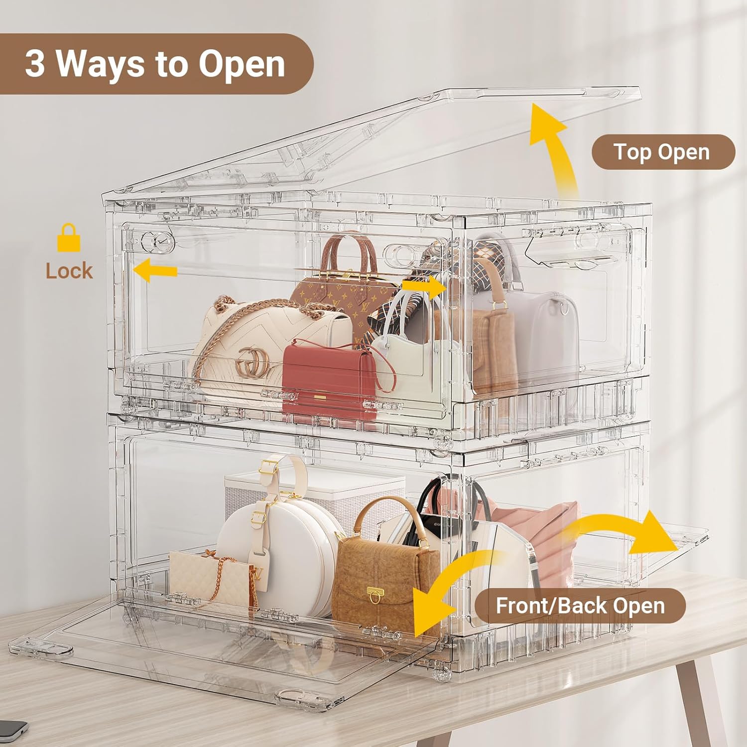 BROVIEW Clear Stackable Storage Bins Drawers, Open Front Large Plastic Storage Bins with Lids