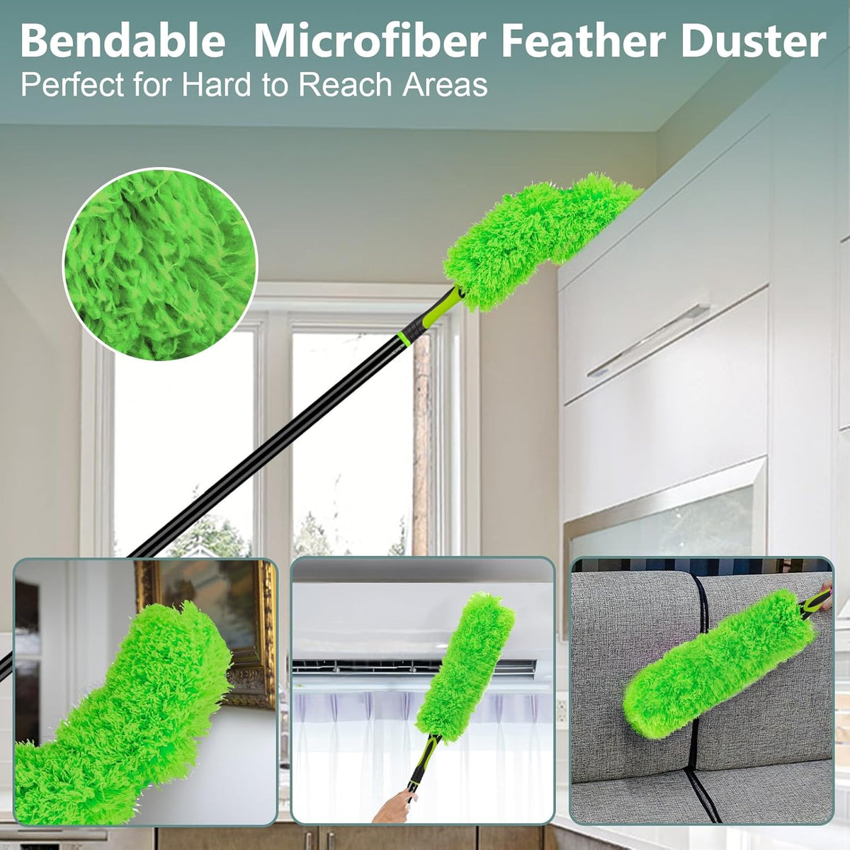 15 Foot Dusters for Cleaning, Duster with Extension Pole 7-15ft, Microfiber Feather Duster Used for