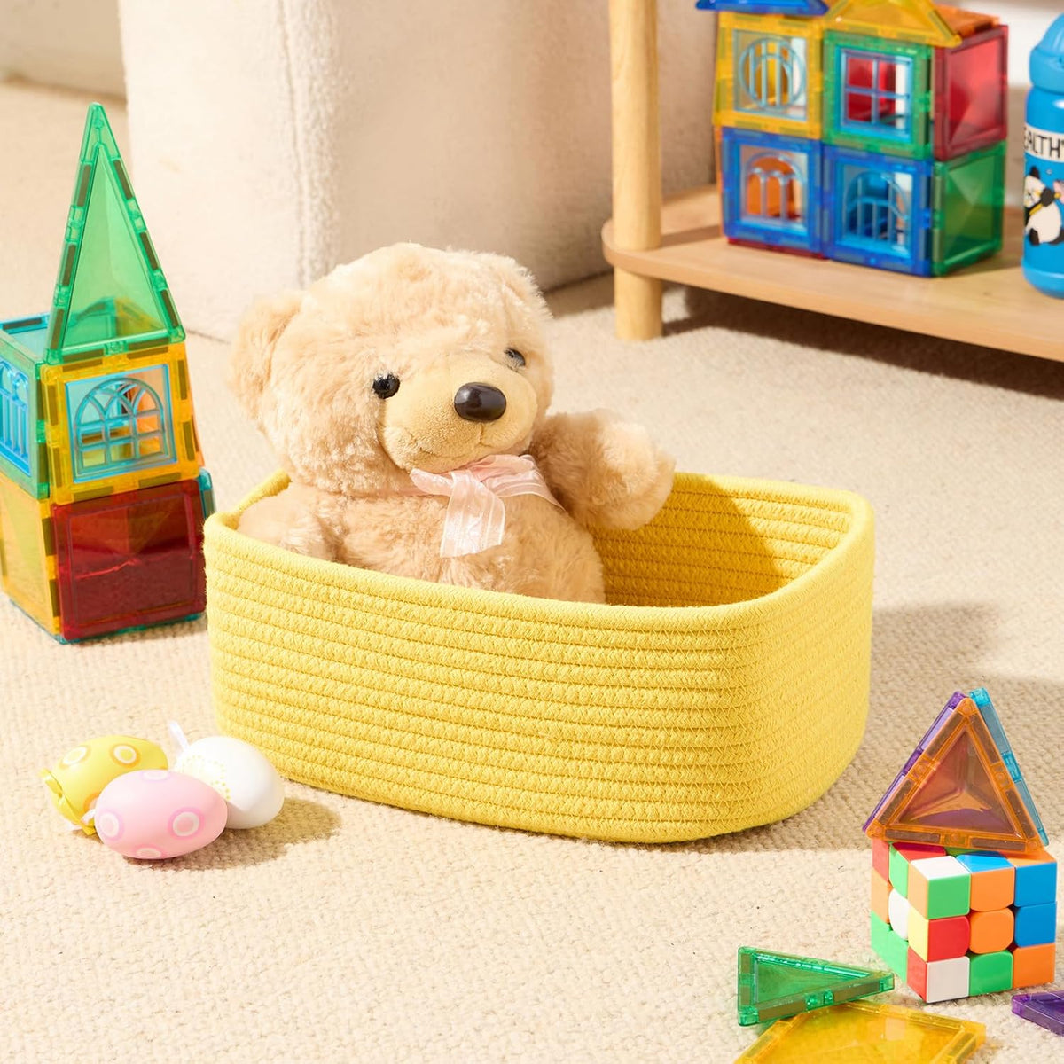 Small Storage Baskets for Organizing | Closet Organizer Bins | Shelf Toy Basket | Woven Rope