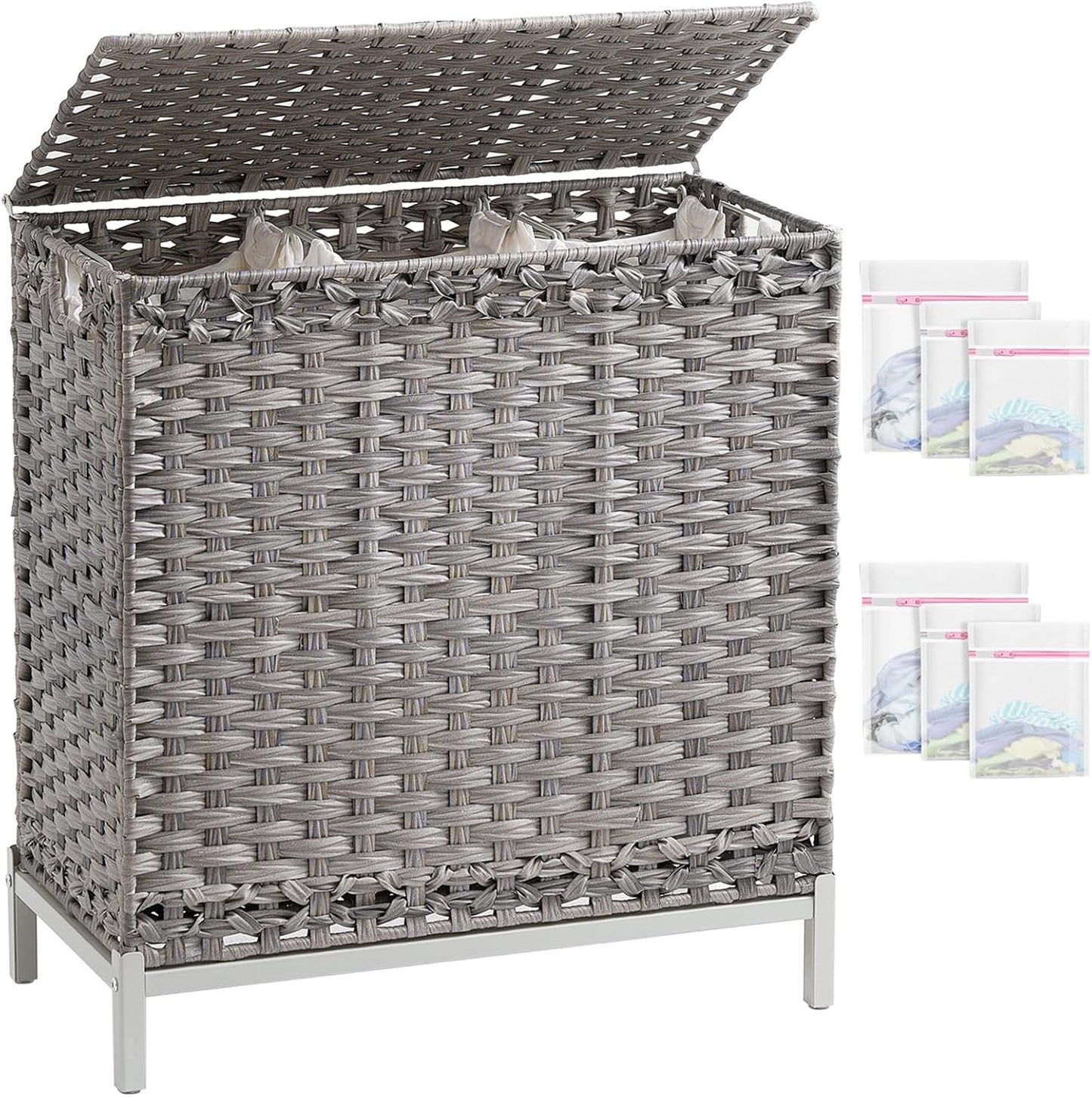 Laundry Hamper with Lid 132 L, (35 Gallons) Clothes Hamper with Lid, Handwoven Rattan Laundry