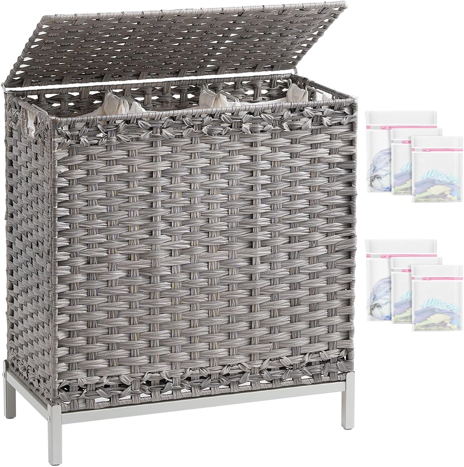 Laundry Hamper with Lid 132 L, (35 Gallons) Clothes Hamper with Lid, Handwoven Rattan Laundry