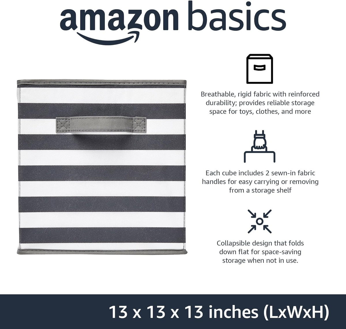 Amazon Basics Cube Organizer Storage Bins Handles, Collapsible Fabric, Pack of 6, 13"x13"x13"
