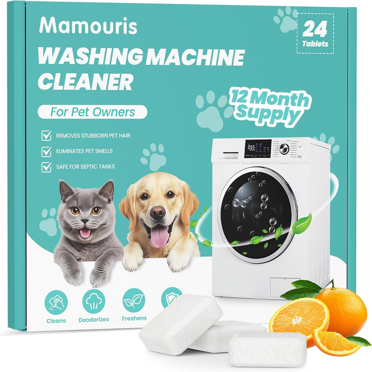 Washing Machine Cleaner Tablets: 24 Pack Deep Cleaning For HE, Front Loader & Top Load Washer