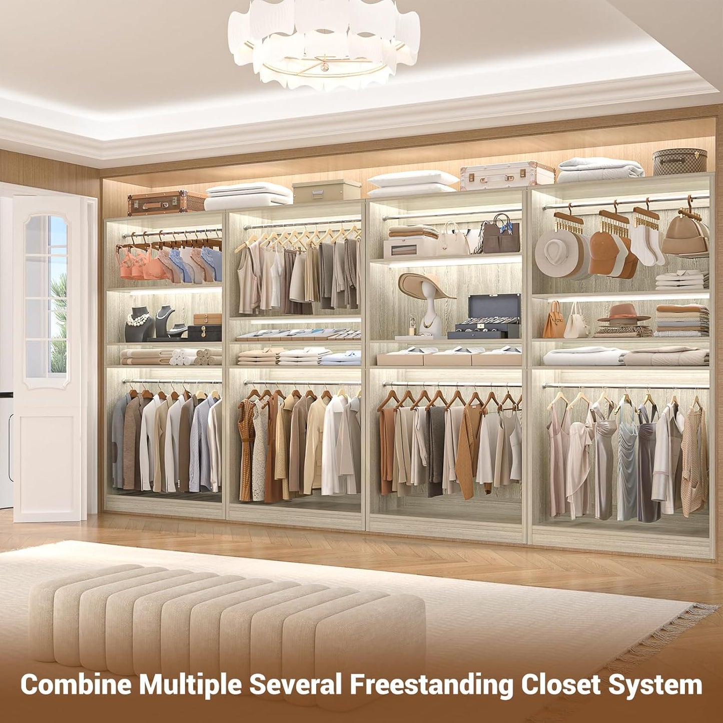 Unikito 3FT Freestanding Closet System with 2 Hanging Rods & Adjustable Shelve, 36'' Wood Closet