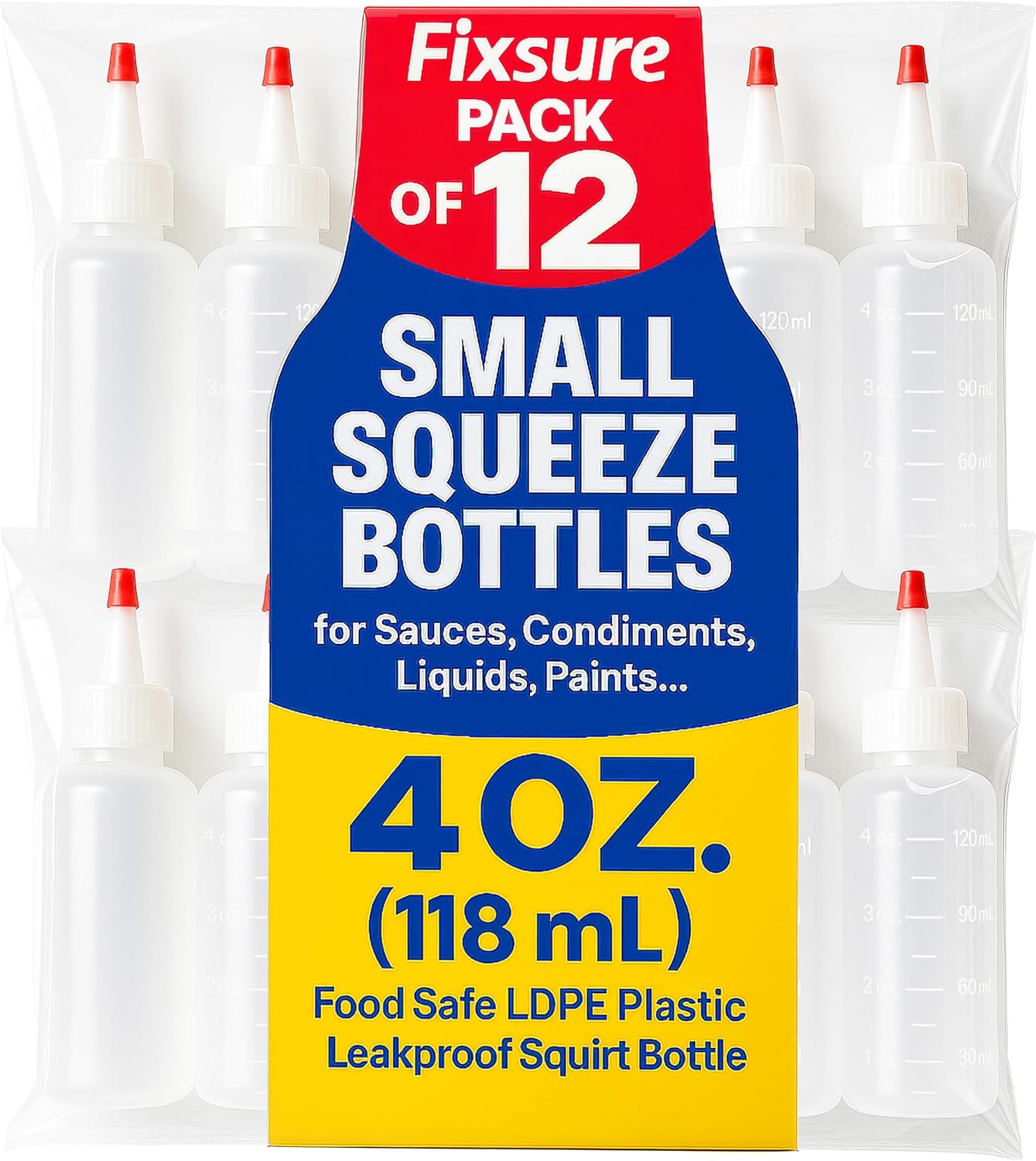 Plastic Squeeze Bottles with Red Tip Cap, 4 Oz Squirt Bottle For Ketchup, BBQ, Sauces, Syrup