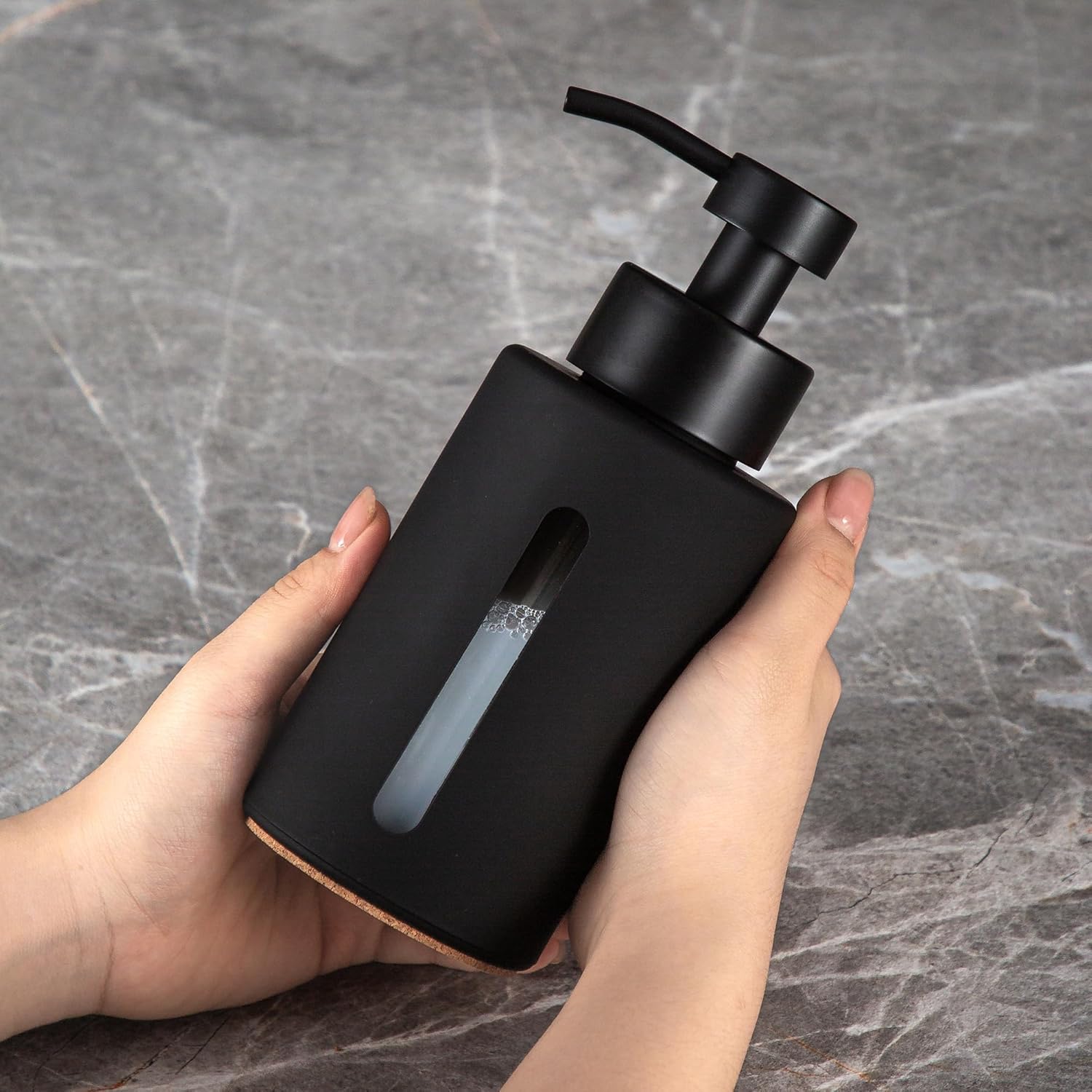 Enra Bathroom Soap Dispenser,12oz Glass Black Soap Dispenser Stainless Steel Liquid Pump,Refillable