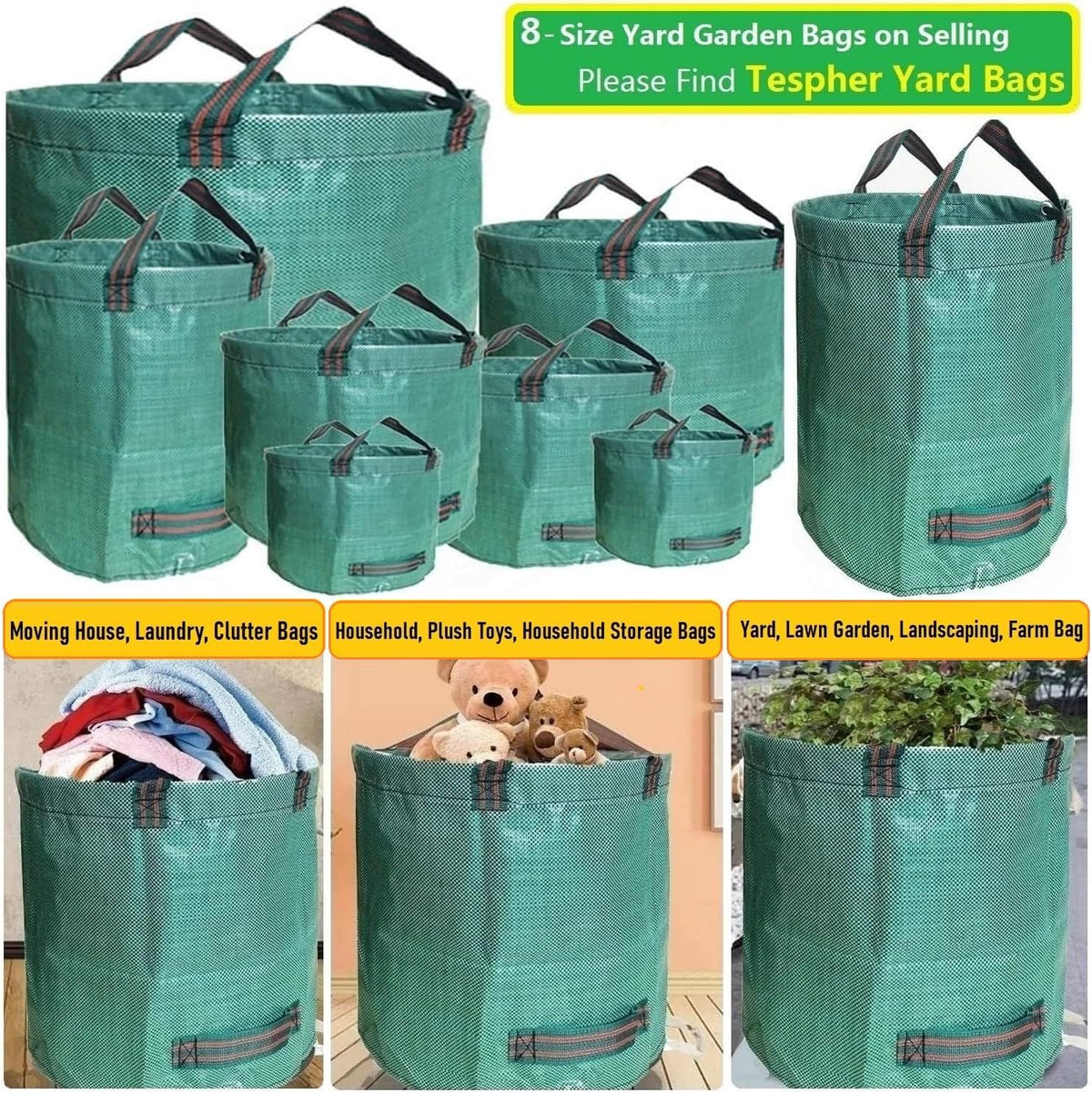 Professional 2-Pack 137 Gallon Lawn Garden Bags Large (D34,H34 inch) Yard Waste Bags w/Gardening