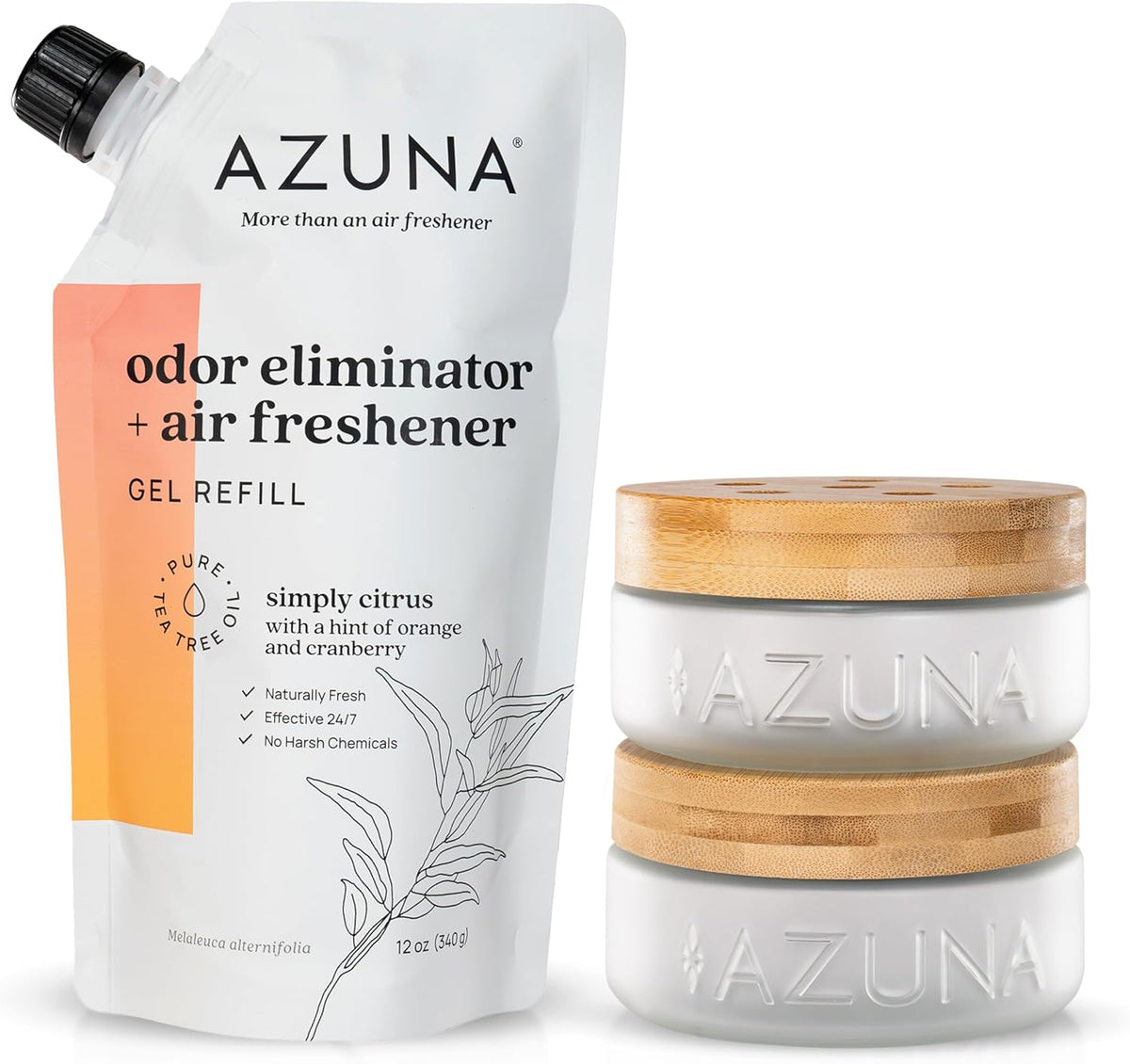 Azuna Air Freshener & Odor Eliminator for Strong Odor | 2 Room Kit Includes (2) Empty Luxe Glass