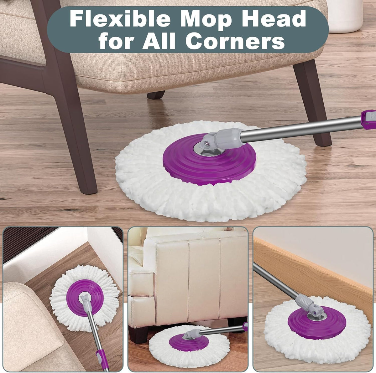 Dual Compartment Spin Mop and Bucket, Mop and Bucket with Wringer Set,360°Rotating Spinning Mopping