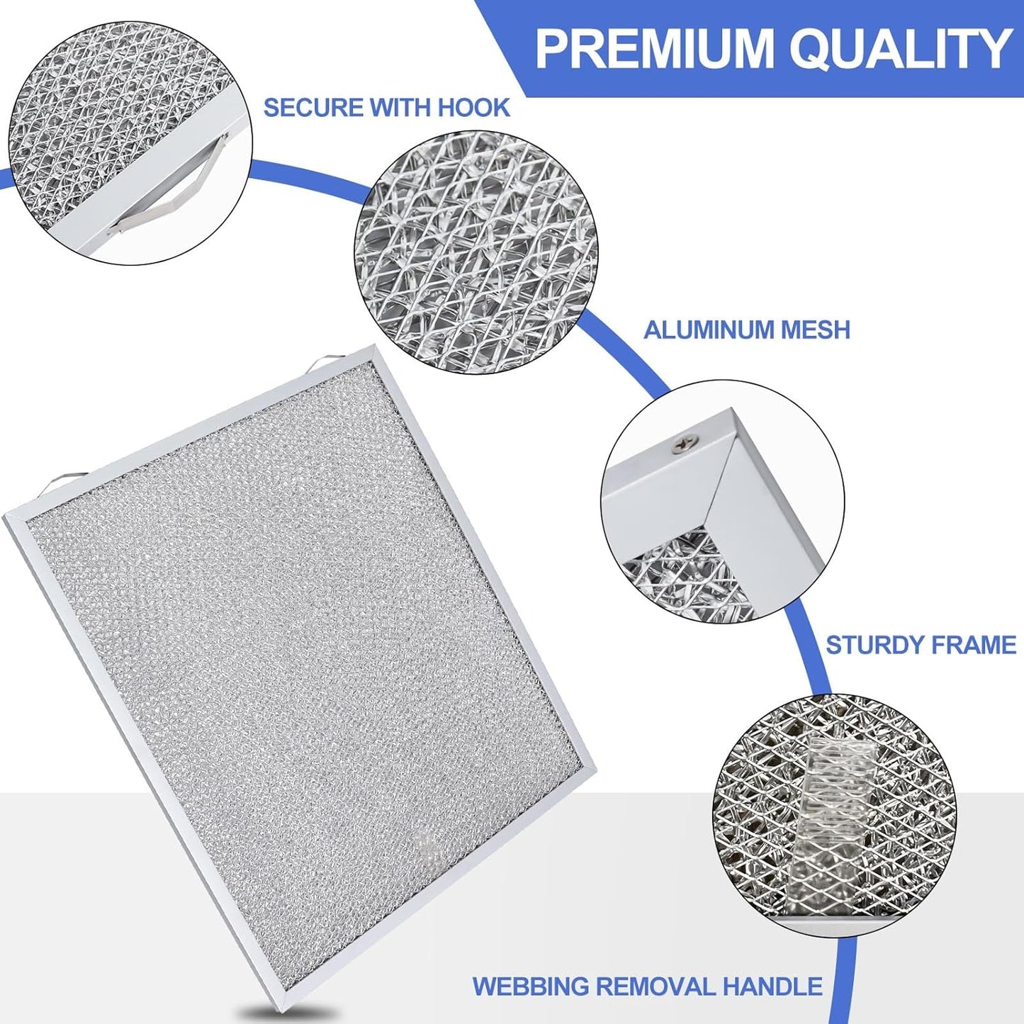 S99010430-002 Range Hood Filter 15-3/4" x 13-7/8" x 3/8", 2 Pack Aluminum Mesh Grease Range Hood