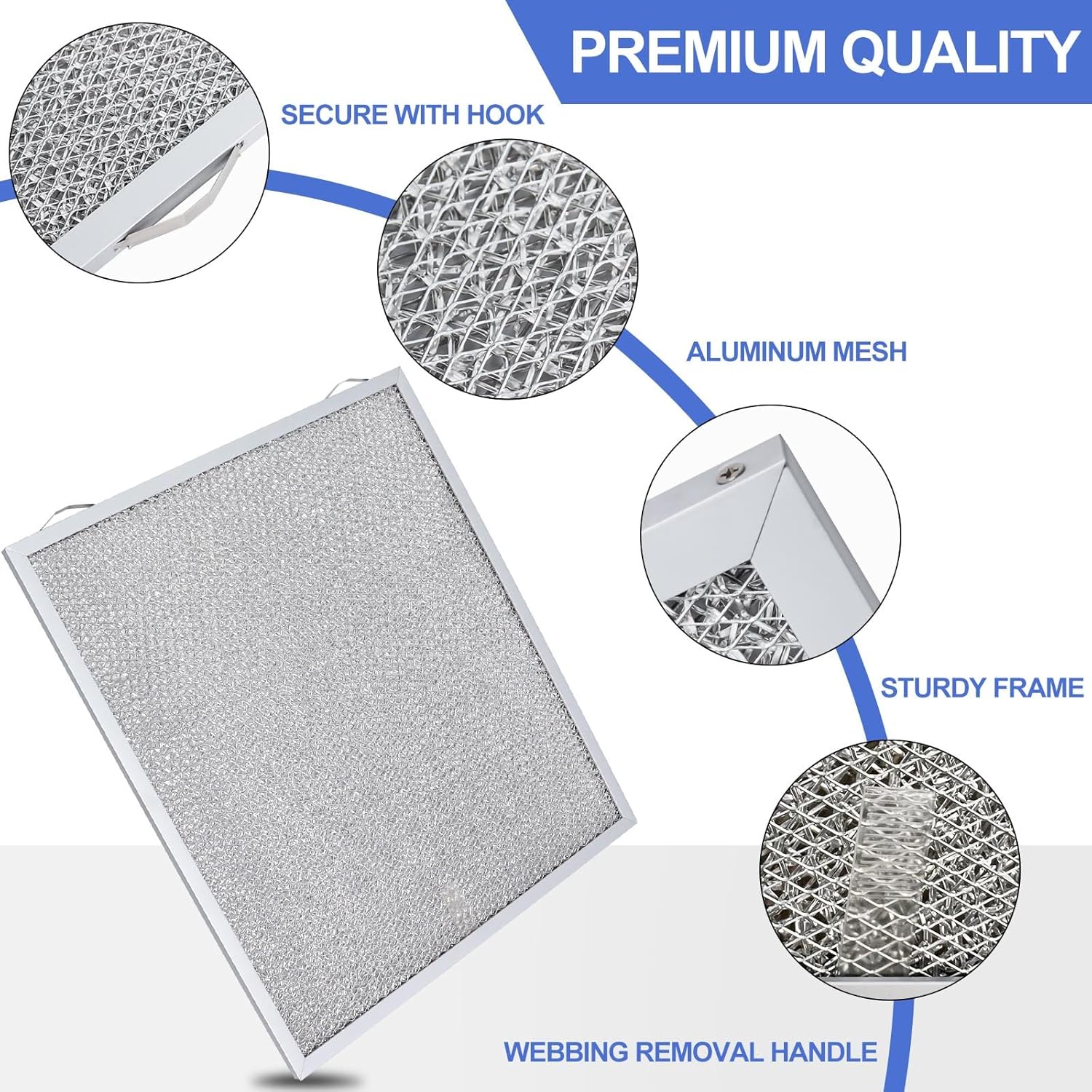 S99010430-002 Range Hood Filter 15-3/4" x 13-7/8" x 3/8", 2 Pack Aluminum Mesh Grease Range Hood