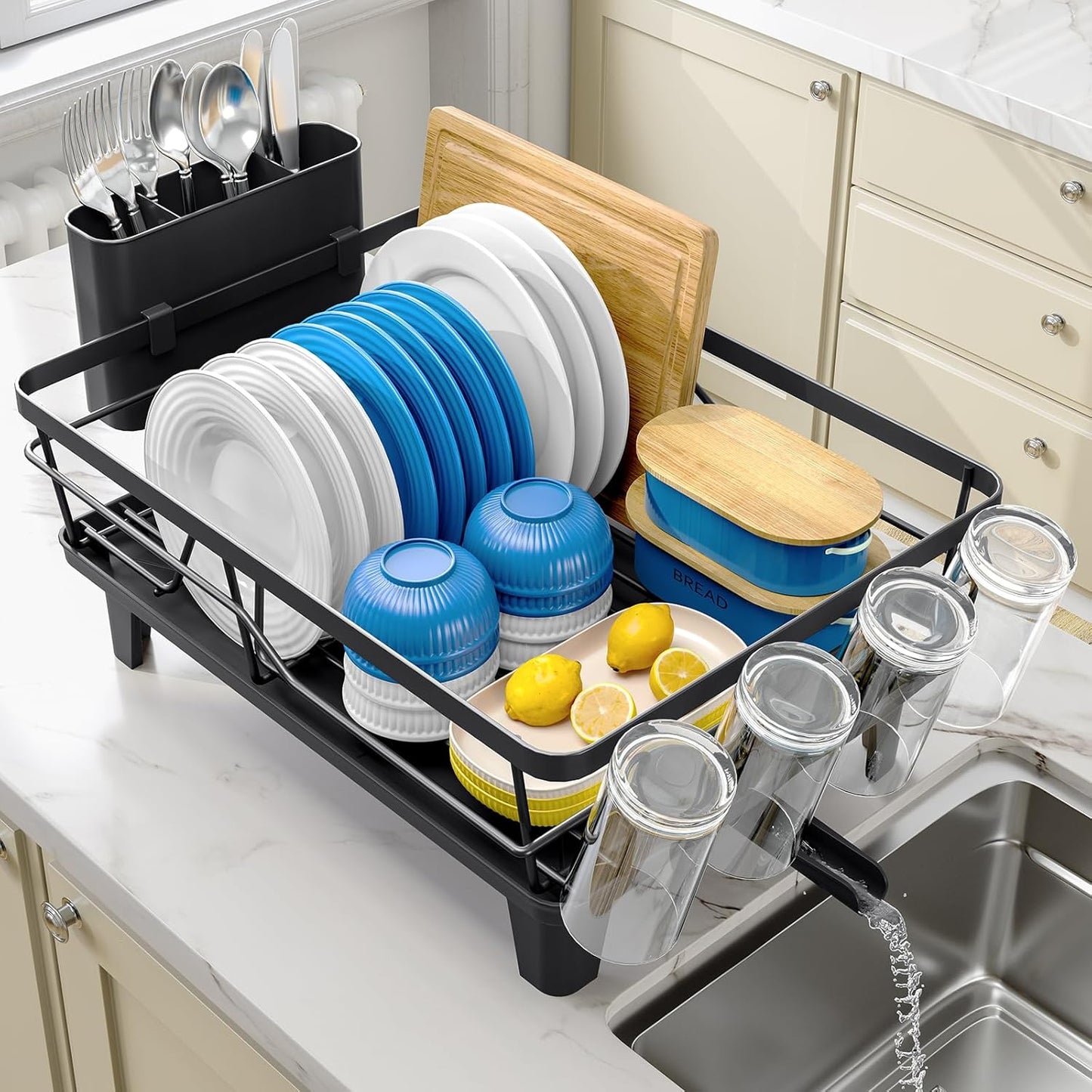 Dish Drainers for Kitchen Counter - Large Capacity Dish Drying Rack with Drainboard, Rustproof &