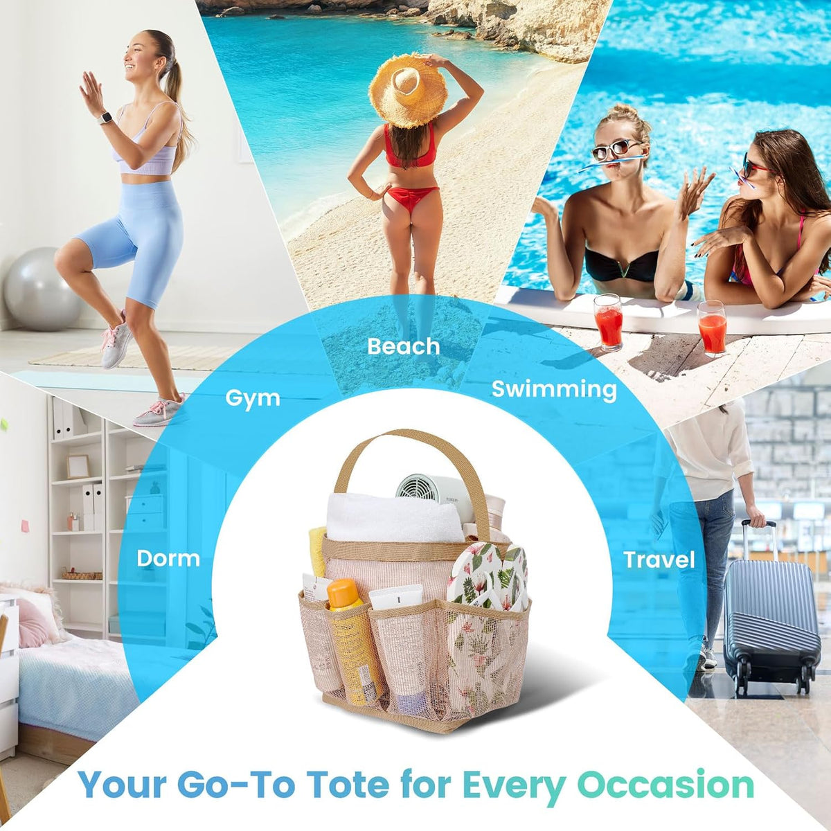 Shower Caddy for College Dorm Room Essentials for Girls with 9 Pockets,Large-Capacity Shower